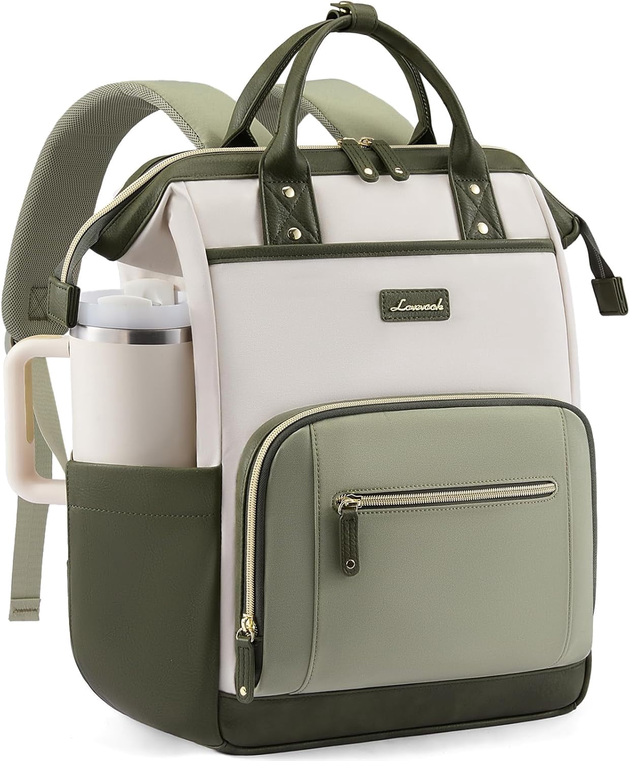 LOVEVOOK Laptop Backpack for Women with Giant Tumbler Holder,15.6 inch Professional Nurse Teacher Backpack Computer Laptop Bag,Cute Waterproof Travel Backpack Purse Work College Bag