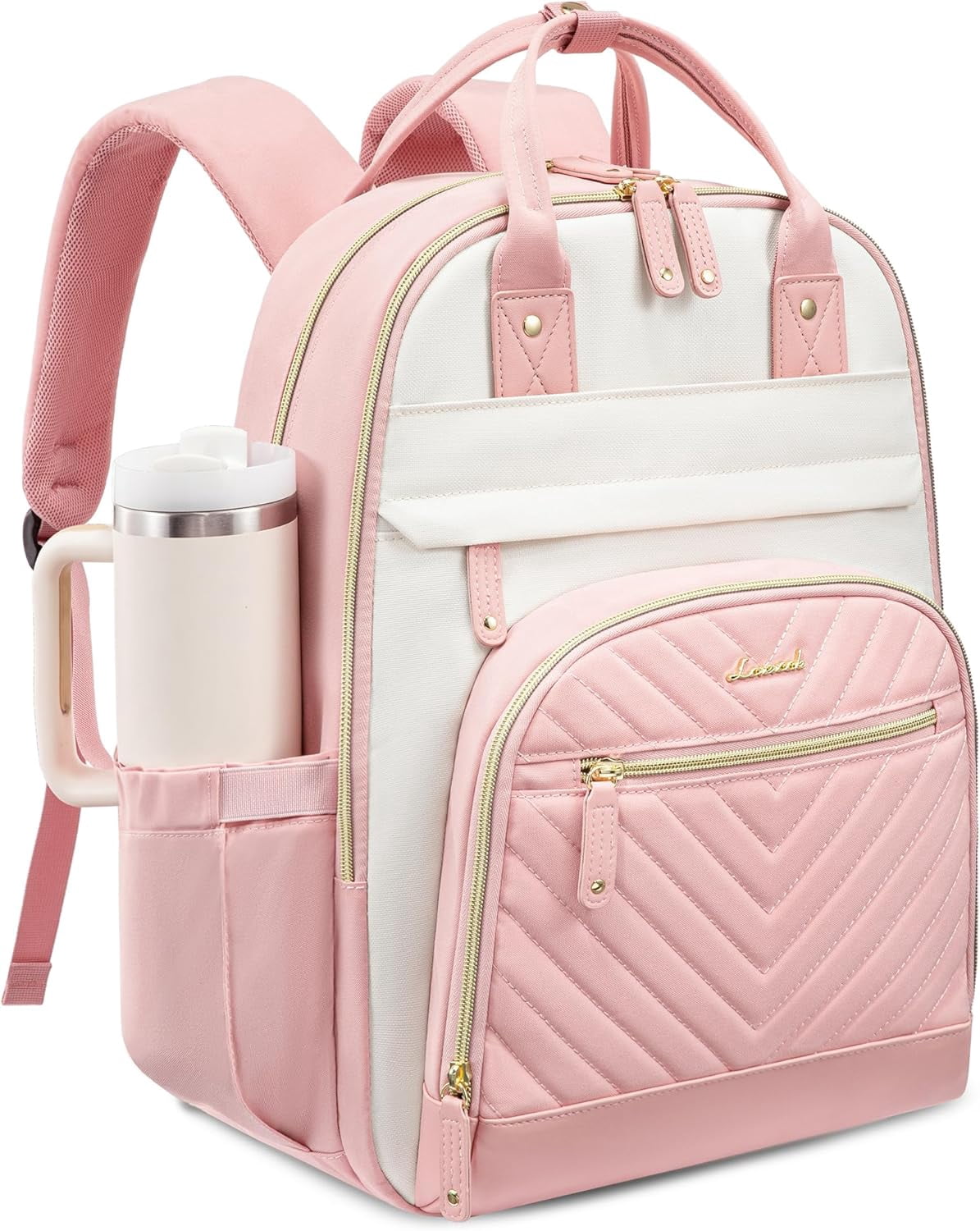 LOVEVOOK Laptop Backpack for Women with Giant Tumbler Holder Pocket,15.6 inch College Book Bag Nurse Teacher Backpack,Waterproof Work Travel Backpack Purse Laptop Computer Bag