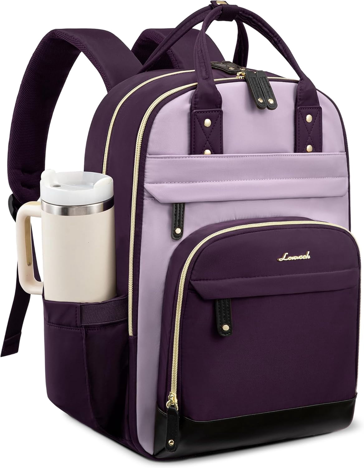 LOVEVOOK Laptop Backpack for Women with Giant Tumbler Holder Pocket,15.6 inch College Book Bag Nurse Teacher Backpack,Waterproof Work Travel Backpack Purse Laptop Computer Bag