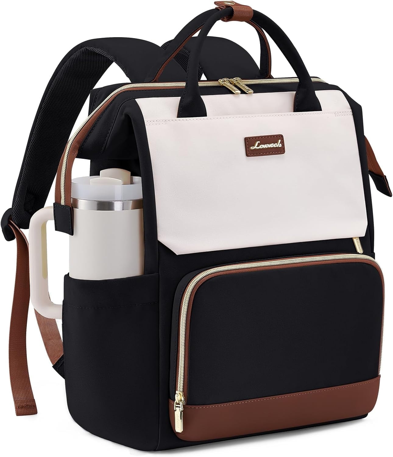 LOVEVOOK Laptop Backpack for Women with Giant Tumbler Holder Pocket, 15.6 inch Travel Work Backpack Purse for Nurse Teacher, Waterproof Bag College Bookbag Cute Casual Daypack