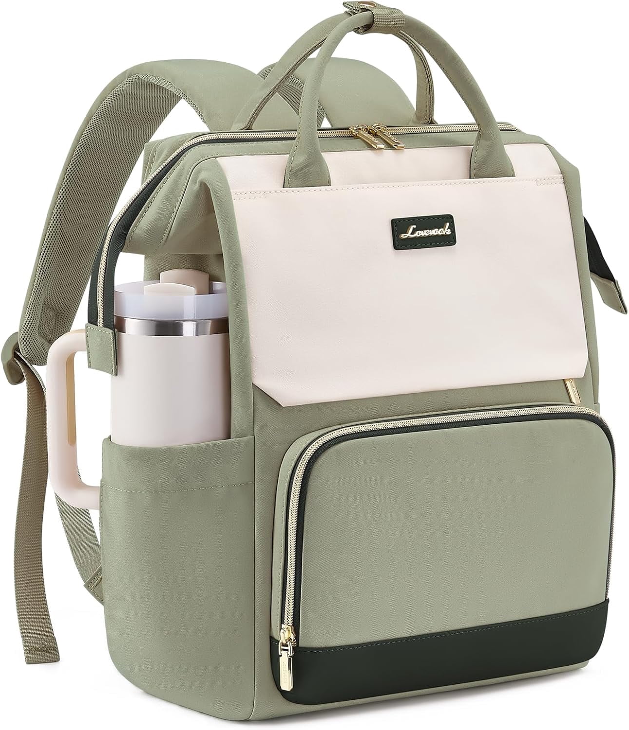 LOVEVOOK Laptop Backpack for Women with Giant Tumbler Holder Pocket, 15.6 inch Travel Work Backpack Purse for Nurse Teacher, Waterproof Bag College Bookbag Cute Casual Daypack