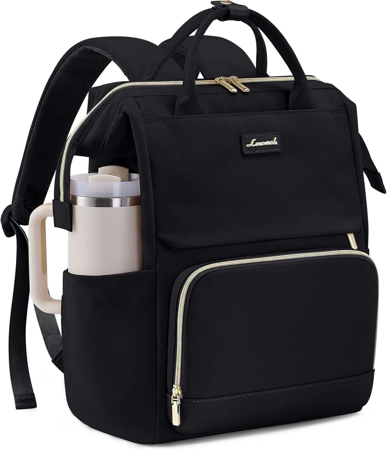 LOVEVOOK Laptop Backpack for Women with Giant Tumbler Holder Pocket, 15.6 inch Travel Work Backpack Purse for Nurse Teacher, Waterproof Bag College Bookbag Cute Casual Daypack