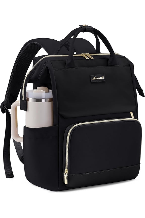 Laptop Backpack for Women with Giant Tumbler Holder Pocket, 15.6 inch Travel Work Backpack Purse for Nurse Teacher, Waterproof Bag College Bookbag Cute Casual Daypack