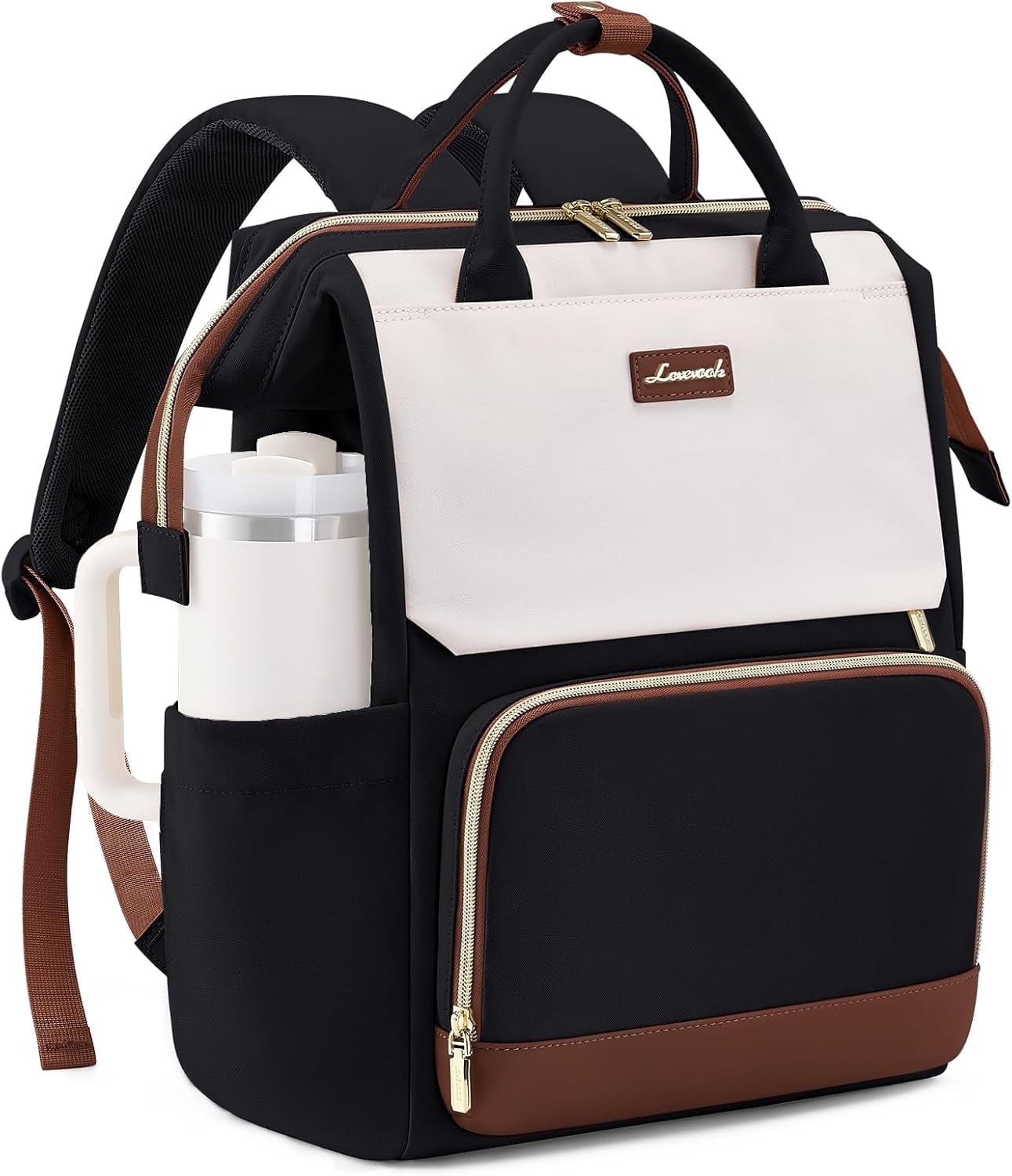 LOVEVOOK Laptop Backpack for Women with Giant Tumbler Holder Pocket, 15.6 inch Travel Work Backpack Purse for Nurse Teacher, Waterproof School Bag College Bookbag Cute Casual Daypack for Girls