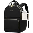 thumbnail image 1 of LOVEVOOK Laptop Backpack for Women with Giant Tumbler Holder Pocket, 15.6 inch Travel Work Backpack Purse for Teacher Nurse, Waterproof College Book Bag Cute Casual Daypack, Beige-Black-Brown, 1 of 7