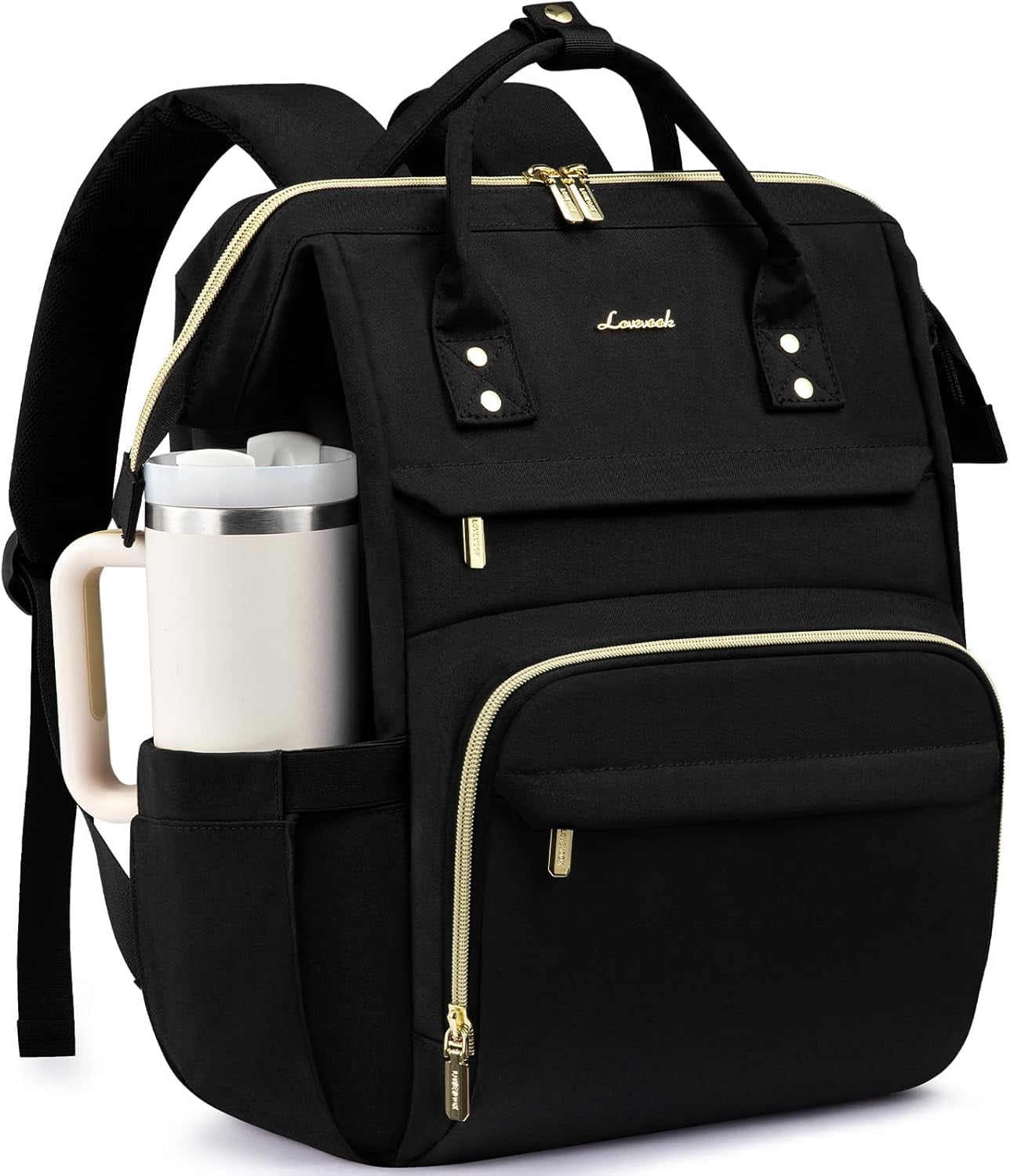 LOVEVOOK Laptop Backpack for Women with Giant Tumbler Holder Pocket,15.6 inch Waterproof Travel Backpack Purse Computer Laptop Bag,Professional Work College Nurse Teacher Backpack Casual Daypack