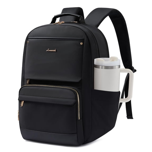 LOVEVOOK Laptop Backpack for Women with Large Capacity Cup Pocket, 15.6 inch Work Purse Travel Bag for Teacher Nurse, Waterproof Computer Business Back Pack, Cute Bookbag for School College, Black