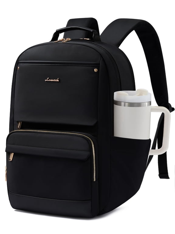 Laptop Backpack for Women with Large Capacity Cup Pocket, 15.6 inch Work Purse Travel Bag for Teacher Nurse, Waterproof Computer Business Back Pack, Cute Bookbag for School College, Black