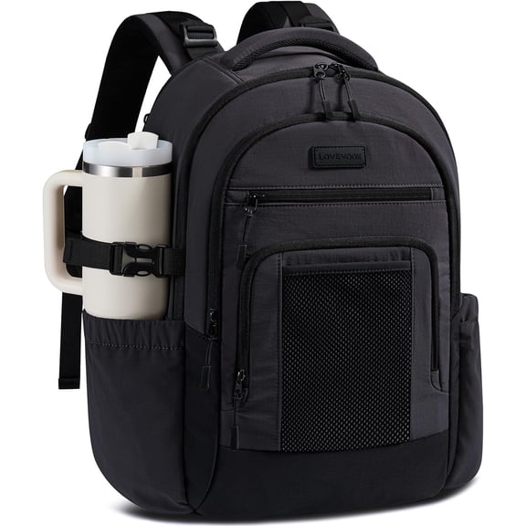 LOVEVOOK Laptop Backpack for Women with Large Cup Holder,15.6 Inch Work Computer Bag with Chest Buckle Back Pad Shoulder Buckle,Waterproof Business Backpack College Teacher Bag for Gift Travel