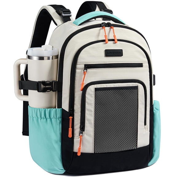 LOVEVOOK Laptop Backpack for Women with Large Cup Holder,15.6 Inch Work Computer Bag with Chest Buckle Back Pad Shoulder Buckle, Waterproof Business Backpack College Teacher Bag