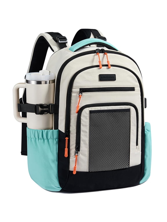 Laptop Backpack for Women with Large Cup Holder,15.6 Inch Work Computer Bag with Chest Buckle Back Pad Shoulder Buckle, Waterproof Business Backpack College Teacher Bag