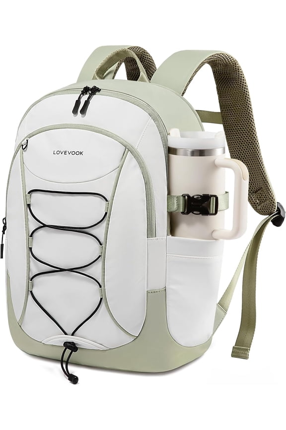 Laptop Backpack for Women with Pouch Pocket for Large Capacity Cup,15.6 Inch Work Computer Laptop Bag College Teacher Backpack Purse,Lightweight Travel Hiking Overnight Bag,White-Bean Green