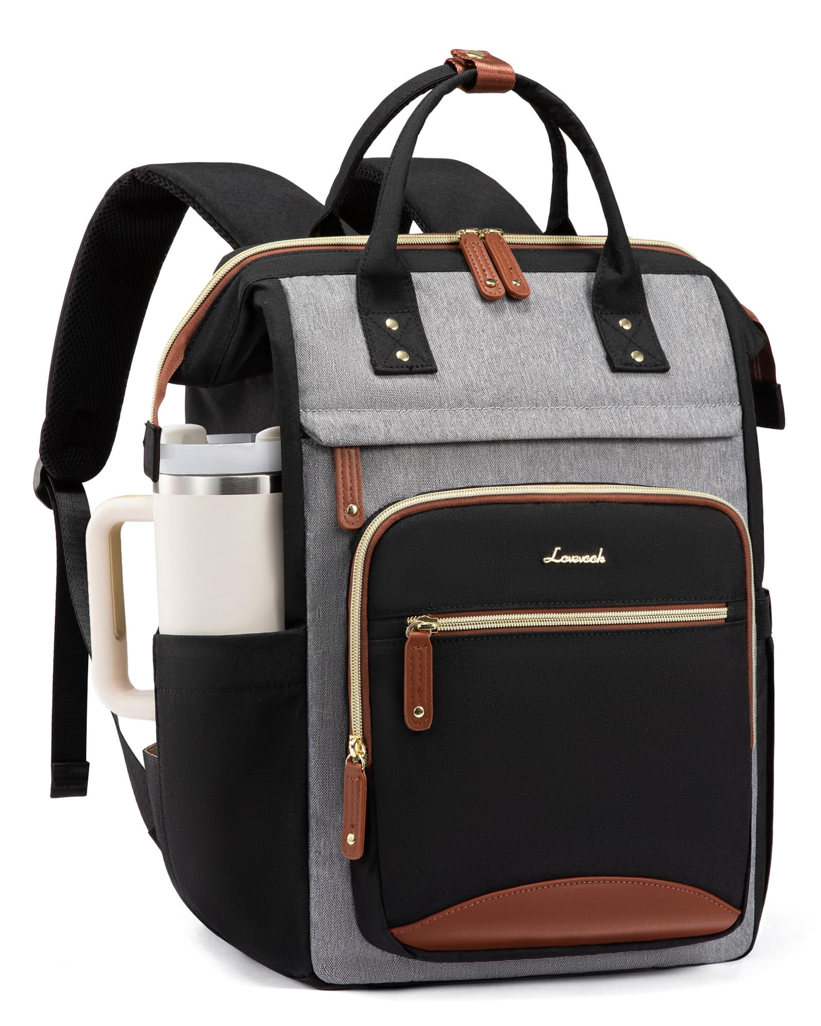LOVEVOOK Laptop Backpack for Women Work Bag with Large Capacity Cup Side Pocket, 15.6 Inch Waterproof Computer Backpacks Purse, College Bookbag for School, Business, Teacher, Travel