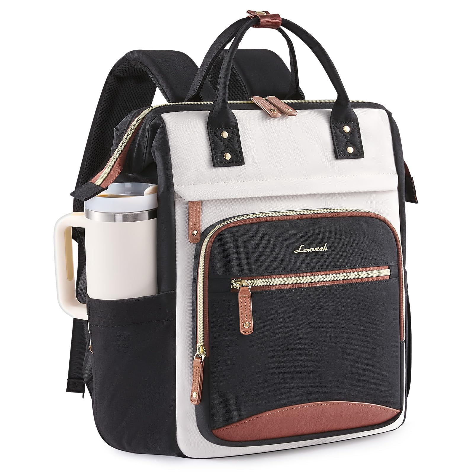 LOVEVOOK Laptop Backpack for Women Work Bag with Large Capacity Cup Side Pocket, 15.6 Inch Waterproof Computer Backpacks Purse, College Bookbag for School, Business, Teacher, Travel