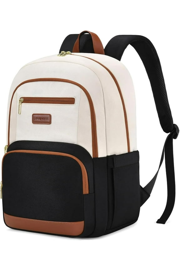 Laptop Backpack for Women, Waterproof Work Backpack Fits 15.6 Inch Laptop, Large Computer Backpack for College, Beige