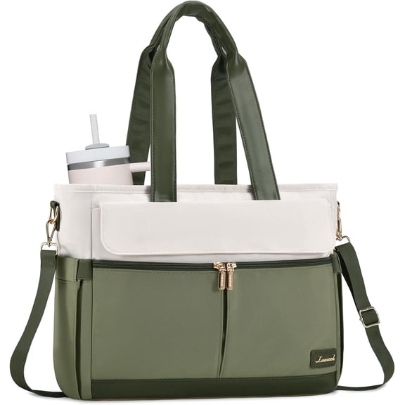 LOVEVOOK Laptop Bag for Women 15.6 Inch Canvas Laptop Large Capacity Work Bags Mutiple Pockets Teacher Bag Water Resistant Computer Bags for Business Travel Nurse, Black Brown