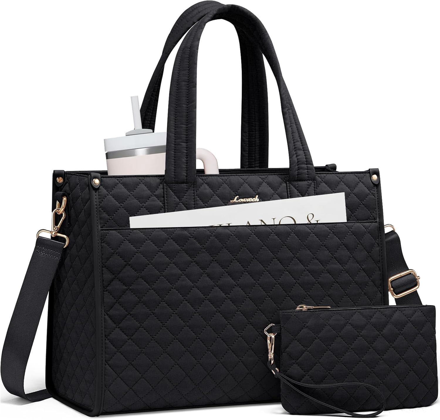 LOVEVOOK Laptop Bag for Women,15.6 Inch Laptop Tote Bag,Quilted Work Tote Bags Women, Professional Computer Business Teacher Tote Bag Office Briefcase Purse,Lightweight Shoulder Travel