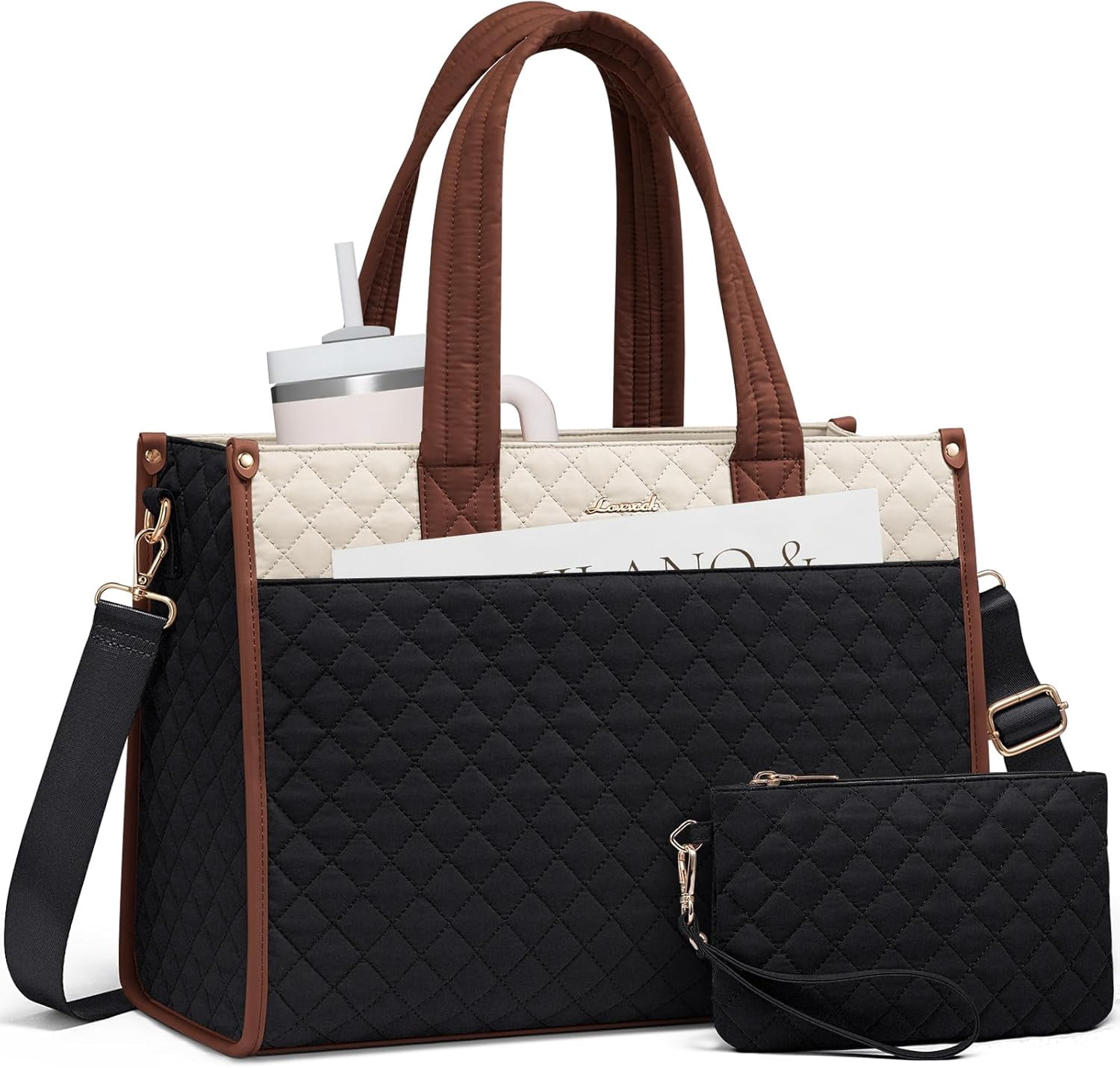 LOVEVOOK Laptop Bag for Women,15.6 Inch Laptop Tote Bag,Quilted Work Tote Bags Women, Professional Computer Business Teacher Tote Bag Office Briefcase Purse,Lightweight Shoulder Travel