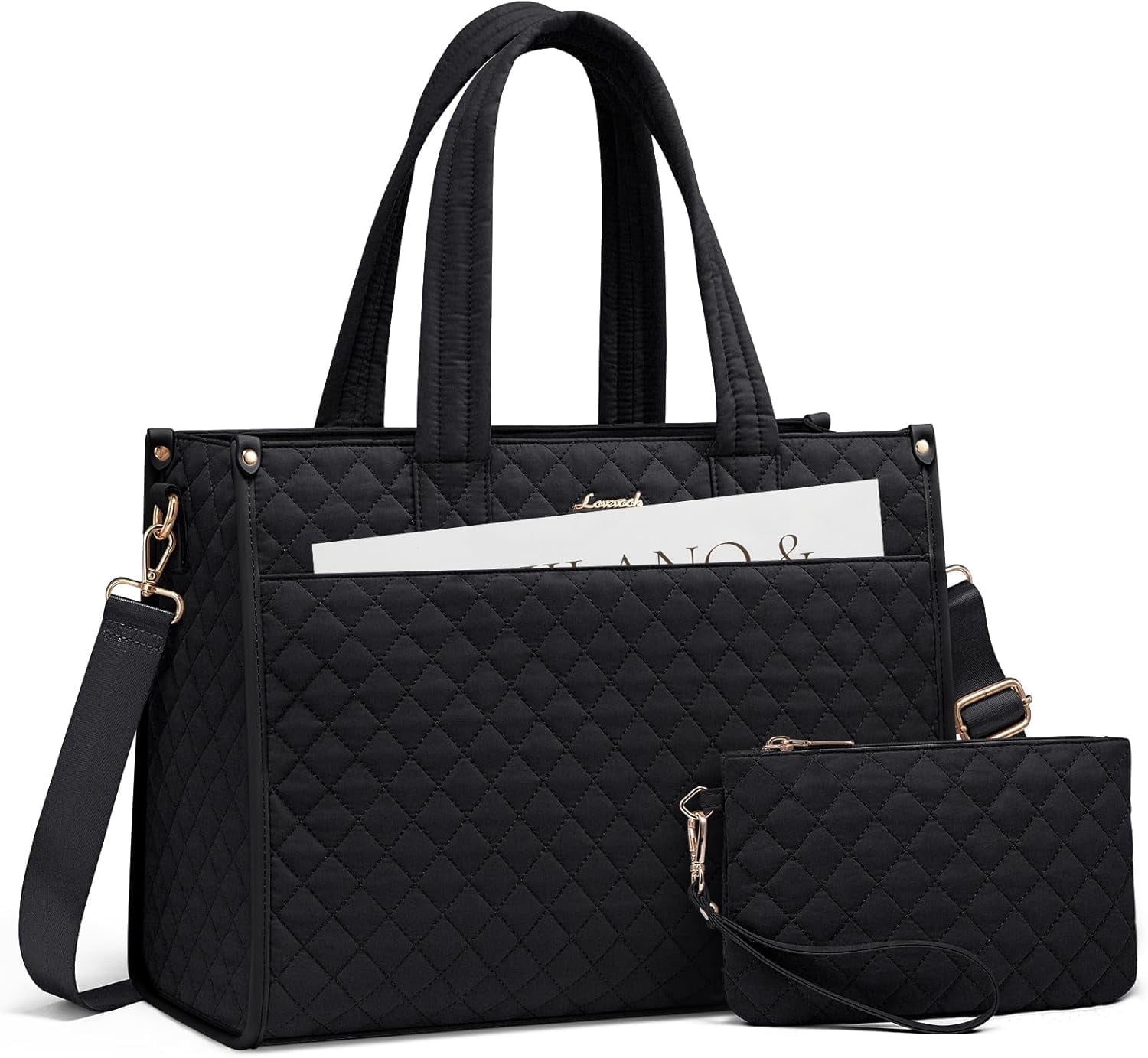 LOVEVOOK Laptop Bag for Women,15.6 Inch Laptop Tote Bag,Quilted Work Tote Bags Women, Professional Computer Business Teacher Tote Bag Office Briefcase Purse,Lightweight Shoulder Travel