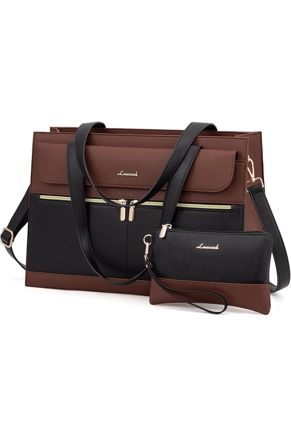 Laptop Bag for Women 15.6 Inch Tote Work Professional Leather Computer Briefcase Waterproof Handbag Shoulder Large Capacity Business Teacher Office Crossbody Purse