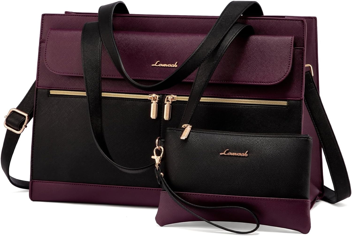 LOVEVOOK Laptop Bag for Women 15.6 Inch Tote Work Professional Leather Computer Briefcase Waterproof Handbag Shoulder Large Capacity Business Teacher Office Crossbody Purse