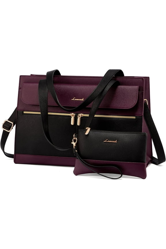 Laptop Bag for Women 15.6 Inch Tote Work Professional Leather Computer Briefcase Waterproof Handbag Shoulder Large Capacity Business Teacher Office Crossbody Purse