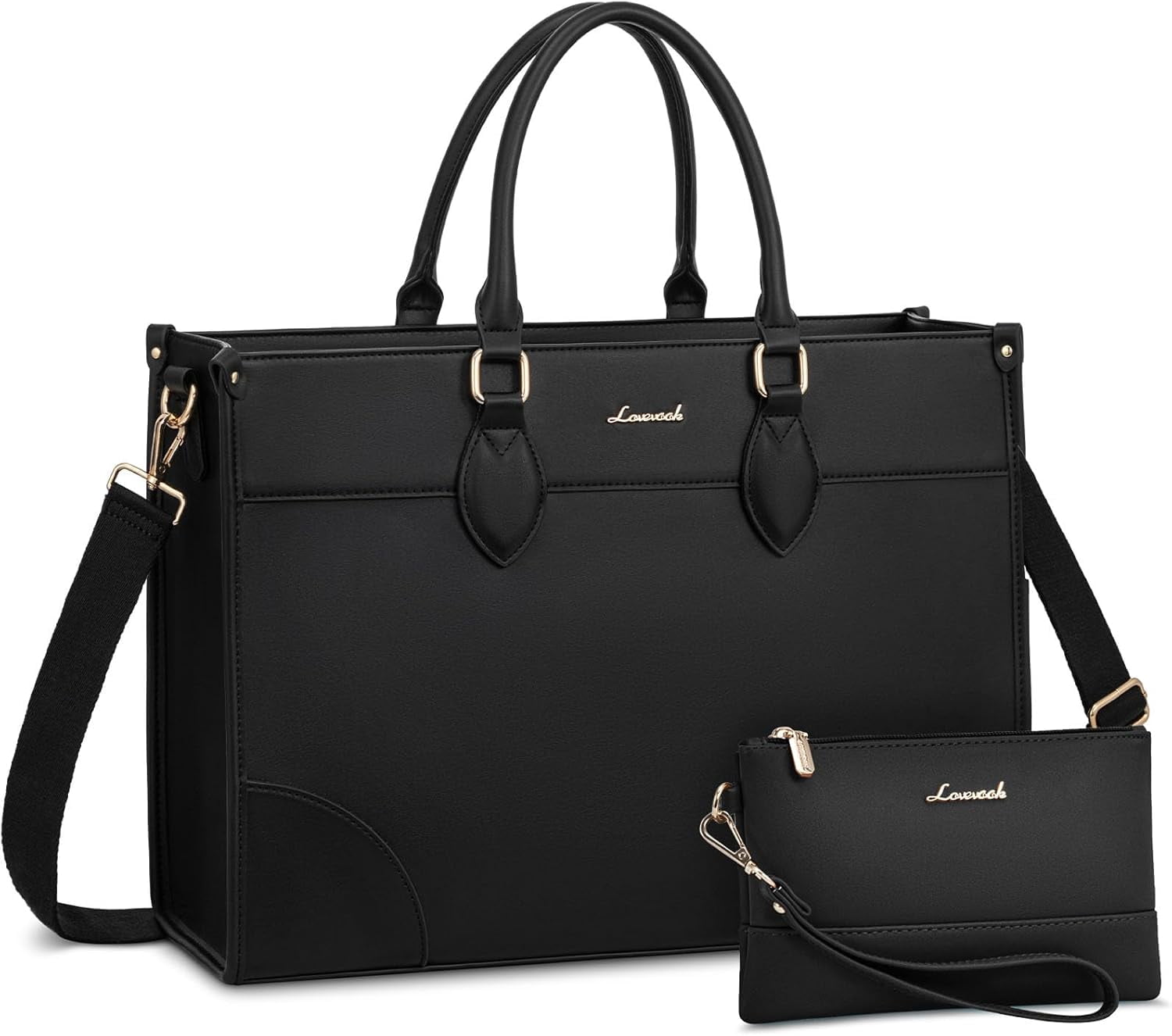 LOVEVOOK Laptop Bag for Women 15.6 lnch,Waterproof Laptops Tote Bags for Womens,Professional Work Bags for Women with Cup Holder,Large Laptop Purse Computer Briefcase Office Teacher Clutch Bag,2 PCS