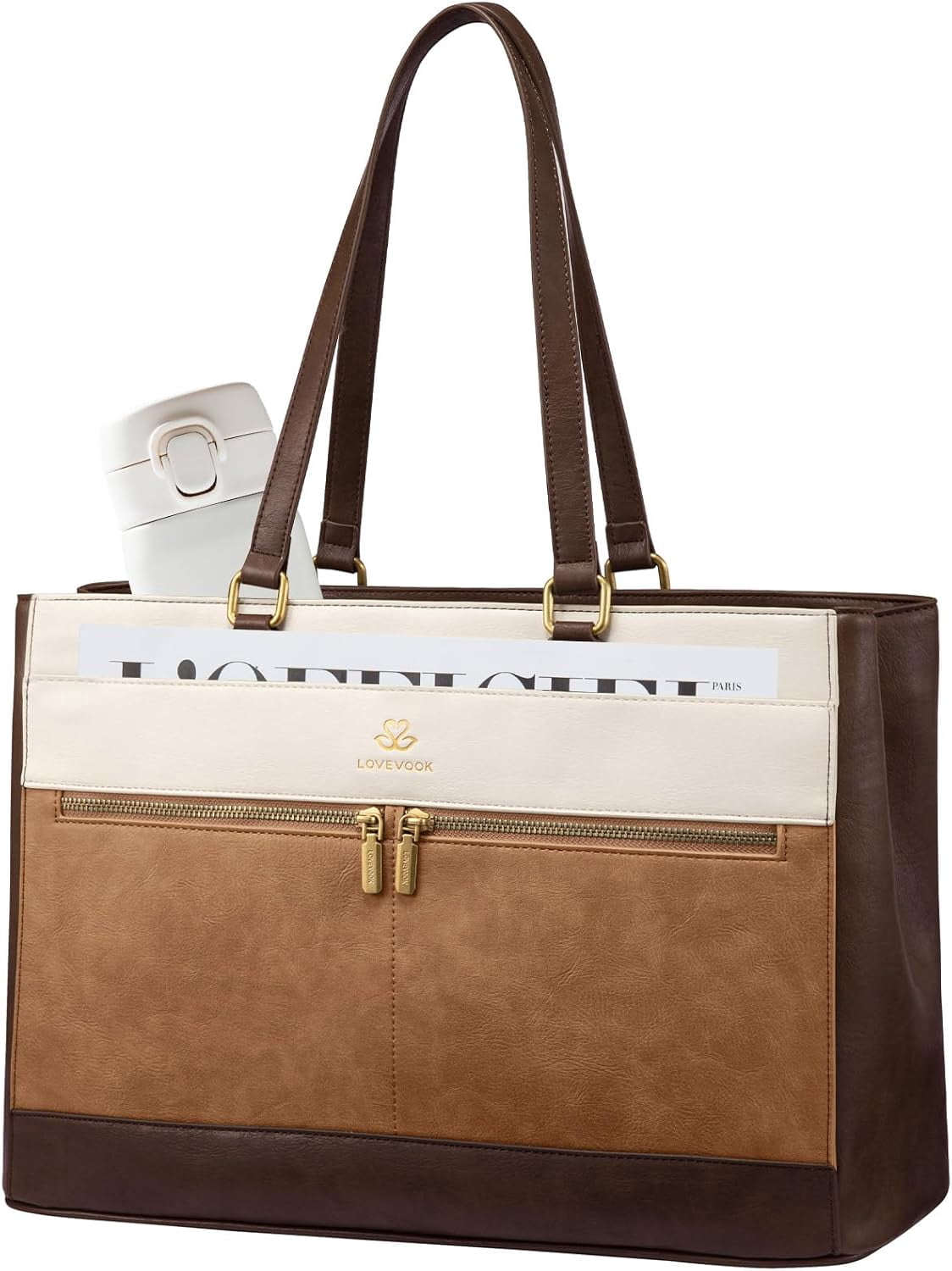 LOVEVOOK Laptop Bag for Women,15.6 Inch Vintage Work Tote Bags for Women,Leather Teacher Bag,Large Handbag Computer Briefcase