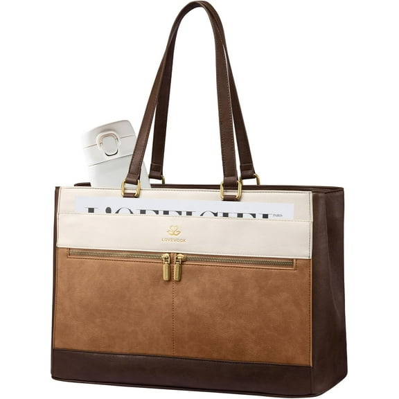 LOVEVOOK Laptop Bag for Women,15.6 Inch Vintage Work Tote Bags for Women,Leather Teacher Bag,Large Handbag Computer Briefcase