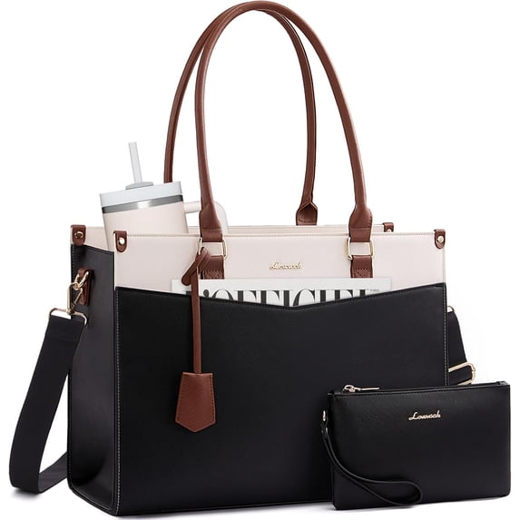 LOVEVOOK Laptop Bag for Women, 2-in-1 Tote Purse with Clutch & Cup Holder, Waterproof Briefcase for Work Travel