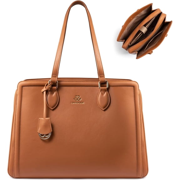 LOVEVOOK Laptop Bag for Women, Large Capacity Leather Computer Tote Bag, Waterproof Work Bags, Great Office Gifts for Women