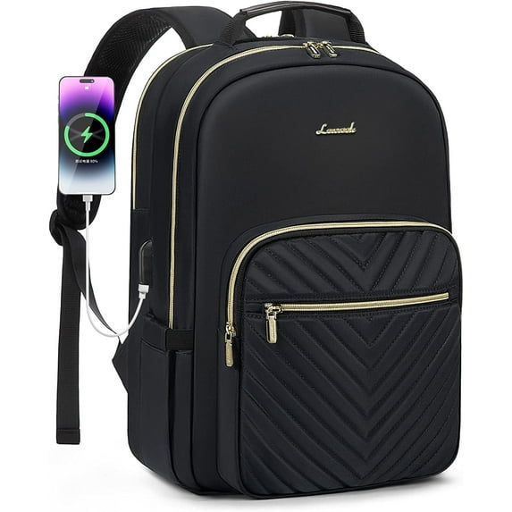 LOVEVOOK Laptop Bag for Women,Quilted Travel Backpack Work Bag Fit 17" Laptop,Teacher Nurse College Book Bag Backpack Purse -Black