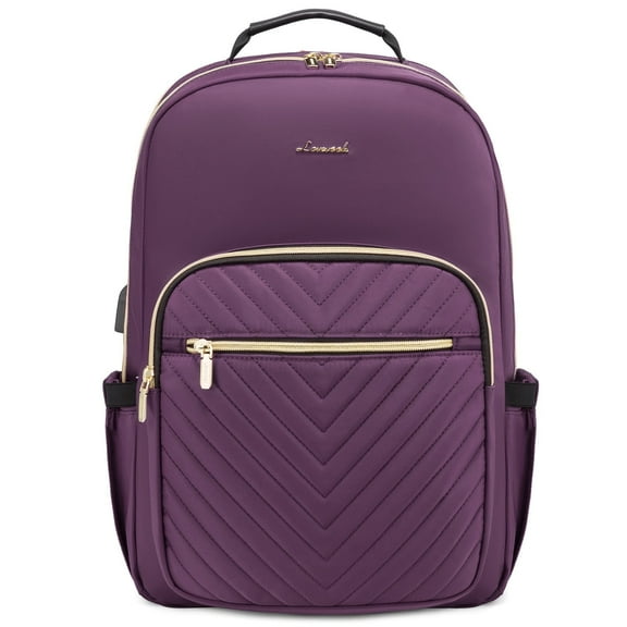 Lovevook Laptop Backpack for Women, 15.6" Quilted Travel Backpack with Anti-Thief Pocket, Teacher Backpack Book Bag Nurse Bag Purse with USB-Grape Purple