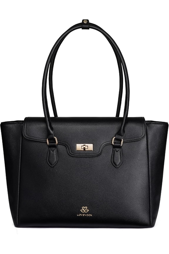 Laptop Bag for Women Soft Leather Work Bag, Office Shoulder Tote Purse Professional Briefcase with Flap Design