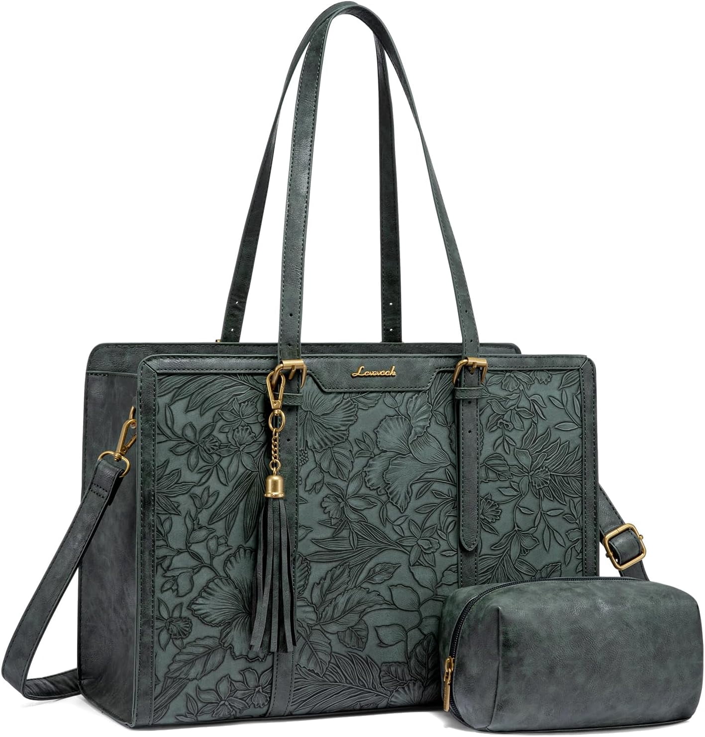 LOVEVOOK Laptop Bag for Women Vintage Leather Laptop Tote 15.6 inch Large Capacity Computer bag with Clutch Purse for Work