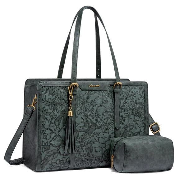 LOVEVOOK Laptop Bag for Women Vintage Leather Work Tote 15.6 inch Large Capacity Computer bag with Clutch Purse for Office, Travel, Casual
