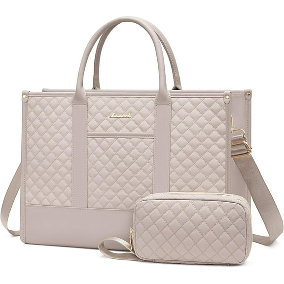 LOVEVOOK Laptop Bags for Women, 15.6 inch Waterproof Work Tote Bag with Clutch, Professional Teacher Computer Purse Lightweight Shoulder Bag Travel, Quilted Black