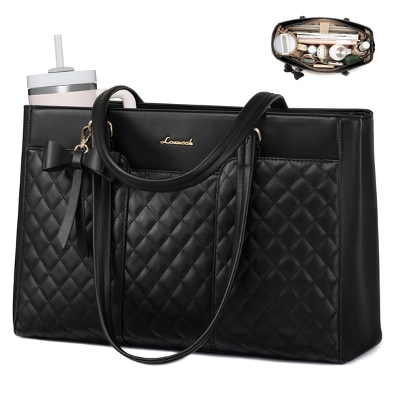 LOVEVOOK Laptop Tote Bag for Women,15.6 Inch Work Bags PU Leather Teacher Tote Bag,Waterproof Quilted Computer Bag for Office Professional Briefcase Gifts