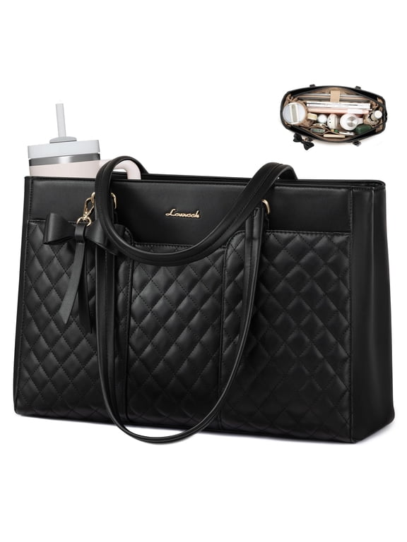 Laptop Tote Bag for Women,15.6 Inch Work Bags PU Leather Teacher Tote Bag,Waterproof Quilted Computer Bag for Office Professional Briefcase Gifts