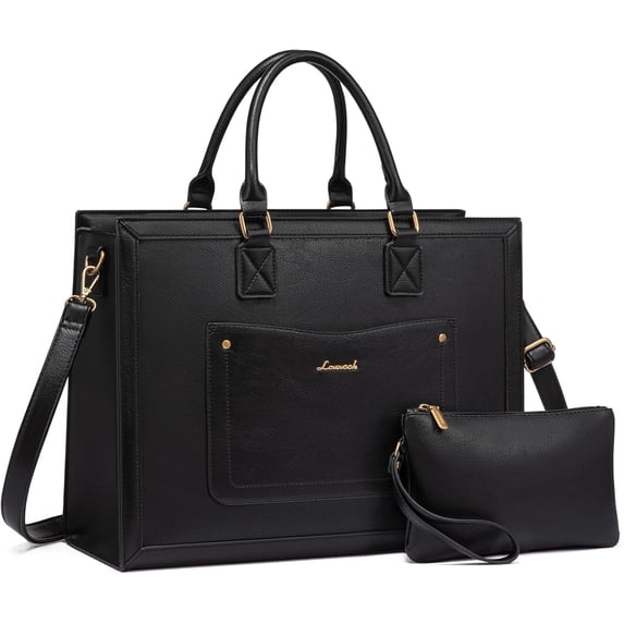 LOVEVOOK Laptop Tote Bag for Women, 15.6 Inch Work Bags, Vintage Leather Tote Bag, Waterproof Computer Bags with Clutch Purse, Large Capacity Messenger Bag for Teacher College Business Office