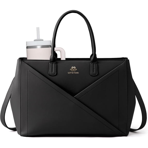 LOVEVOOK Laptop Tote Bag for Women with Large Cup Holder, 15.6 Inch PU Leather Work Bag Teacher Tote Bag, Waterproof Computer Bags Business Office Briefcase Handbag