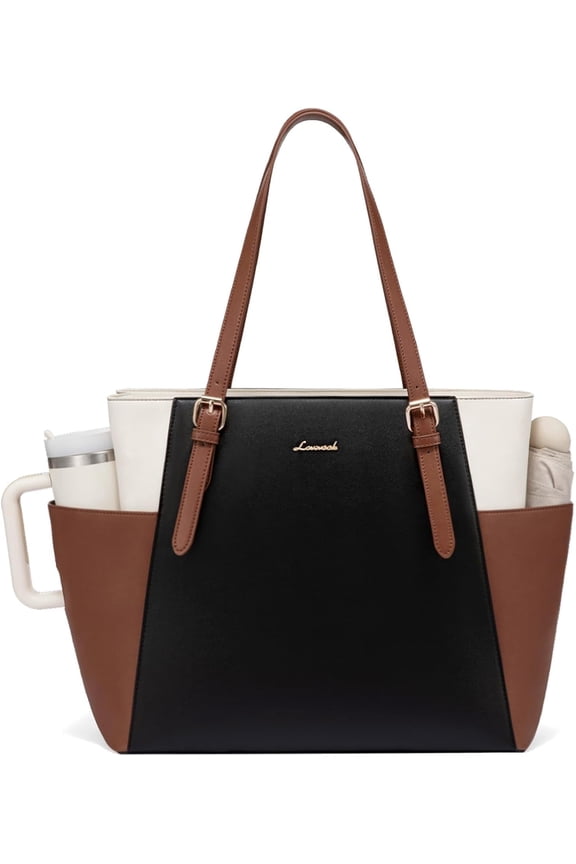 Laptop Tote Bag for Women With Large Cup Holder, Leather Work Tote Bag for Women,17.3 Inch Professional Computer Briefcase Business Teacher Commuter Shoulder Bag,Office Travel Gift