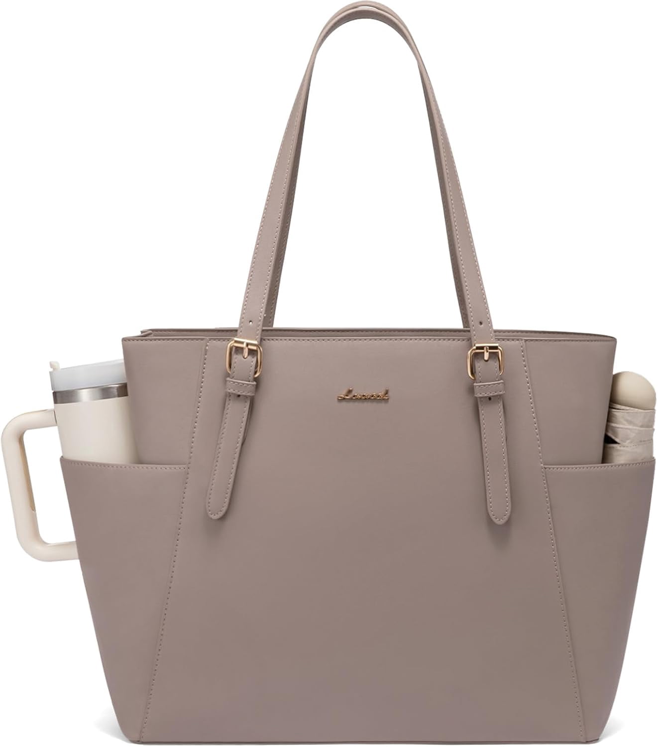 LOVEVOOK Laptop Tote Bag for Women With Large Cup Holder, Leather Work Tote Bag for Women,17.3 Inch Professional Computer Briefcase Business Teacher Commuter Shoulder Bag,Office Travel Gift