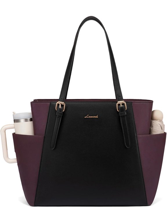 Laptop Tote Bag for Women With Large Cup Holder, Leather Work Tote Bag for Women,17.3 Inch Professional Computer Briefcase Business Teacher Commuter Shoulder Bag,Office Travel Gift