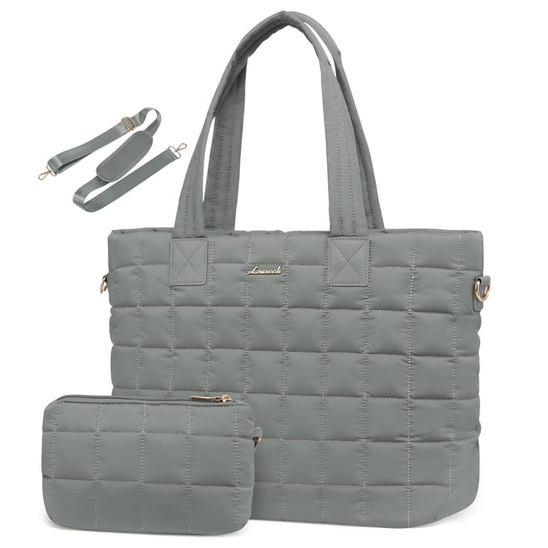 computer travel bag tote Laptop for Women, Denim Purse with Large Capacity, Both Briefcase Handbag and Crossbody Shoulder Bag for Travel, Work and vegan leather with metal feet RAINSMORE Laptop Tote Bag for