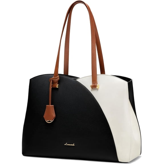 LOVEVOOK Laptop Tote Bag for Women, Work Bags Laptop Bag Teacher Tote Bag, Leather Computer Bag Large Purses Handbag Professional Briefcase, Black, Fits 15.6 Inch Laptop, Black