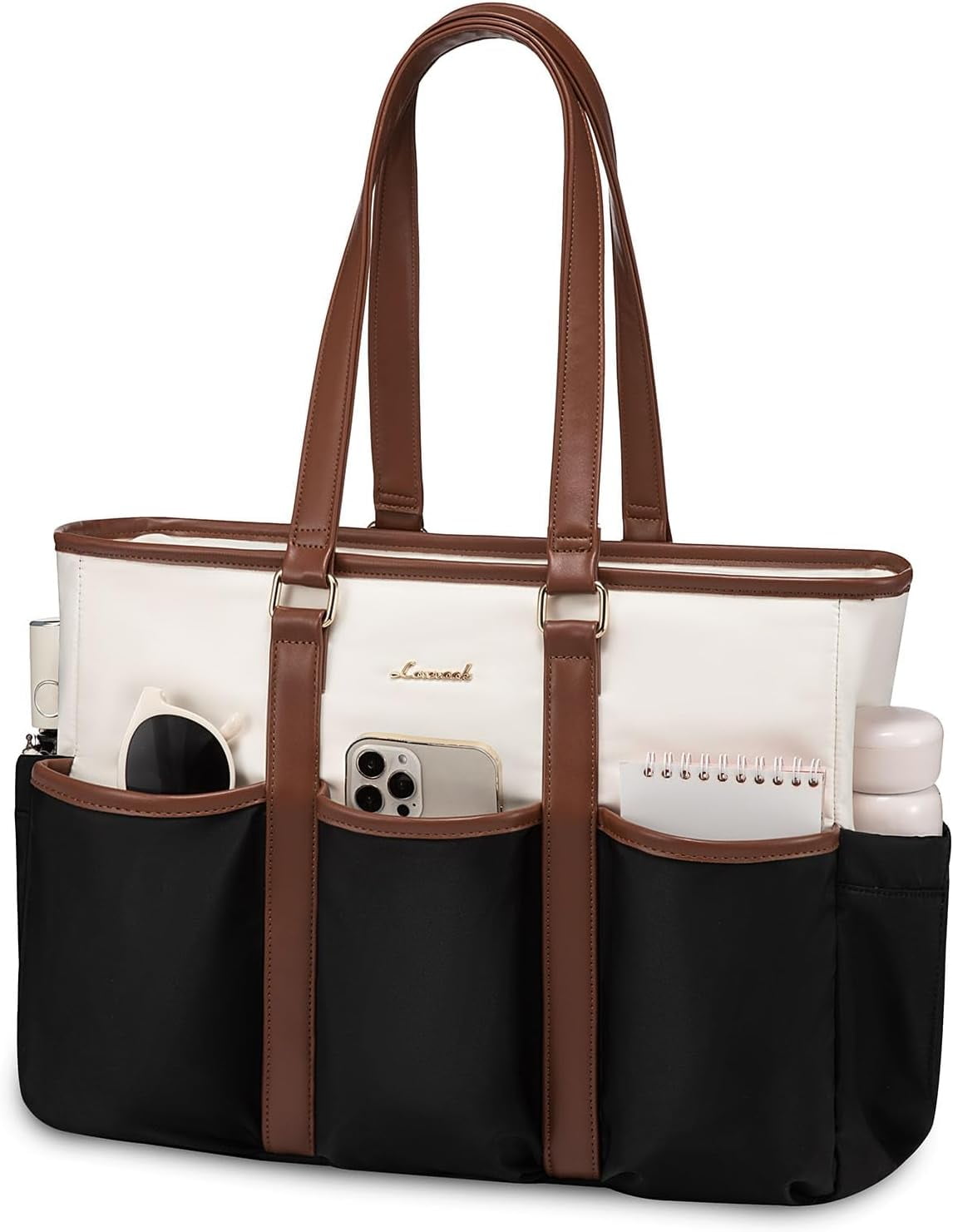 LOVEVOOK Laptop Tote Bag for Women Work, Teacher Tote Bag Nurse Bag With Large Cup Holder, Utility Professional Computer Bag For Work/Travel/College/Daily, Large Purse Handbag With Multi Pockets