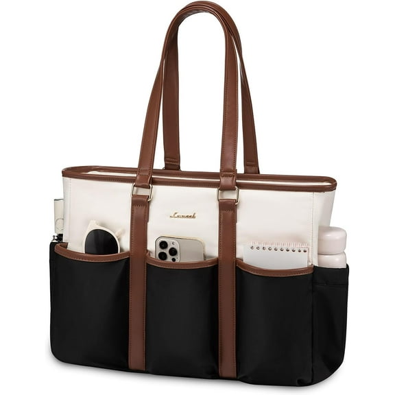 LOVEVOOK Laptop Tote Bag for Women Work, Teacher Tote Bag Nurse Bag With Large Cup Holder, Utility Professional Computer Bag For Work/Travel/College/Daily, Large Purse Handbag With Multi Pockets