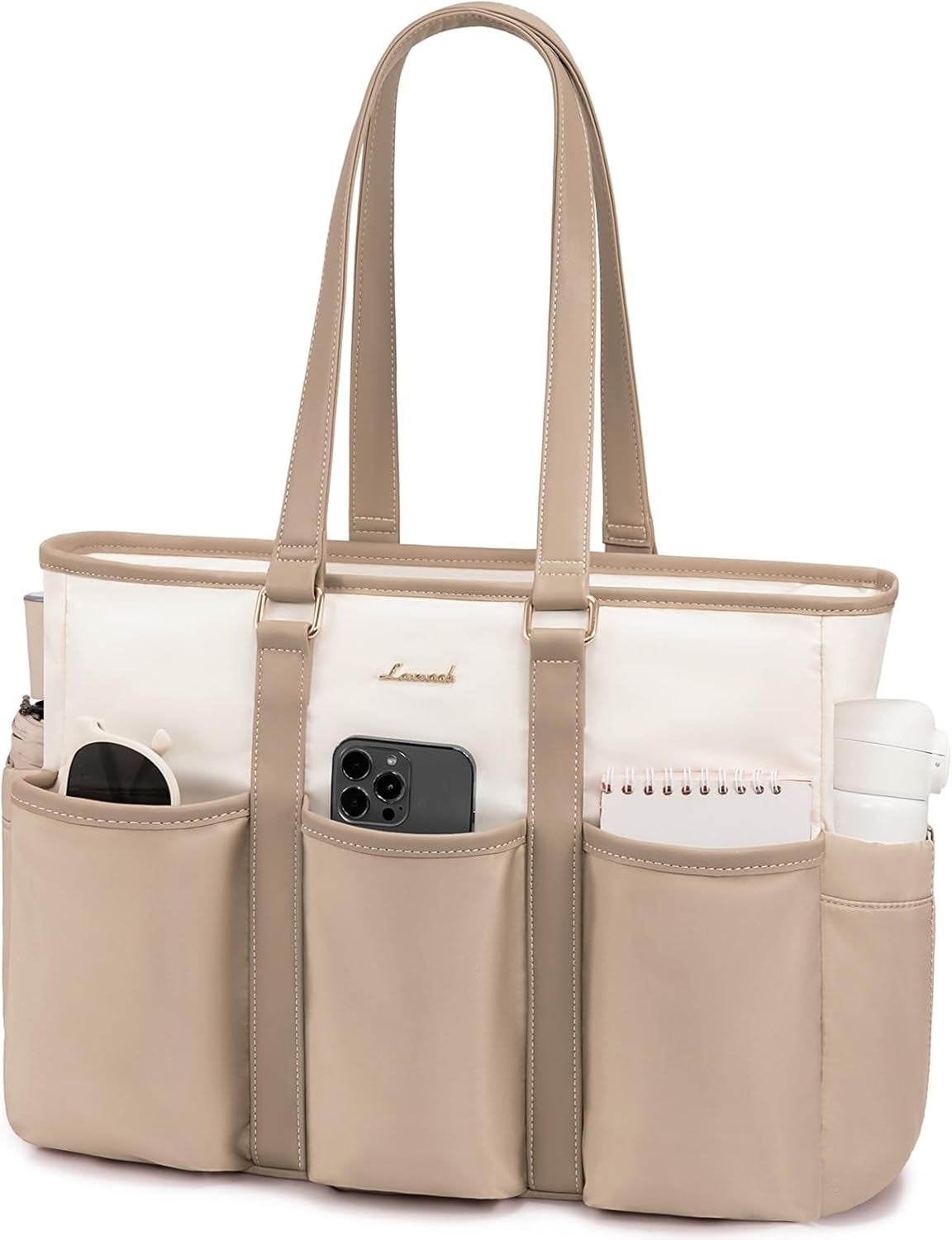LOVEVOOK Laptop Tote Bag for Women Work, Teacher Tote Bag Nurse Bag With Large Cup Holder, Utility Professional Computer Bag For Work/Travel/College/Daily, Large Purse Handbag With Multi Pockets