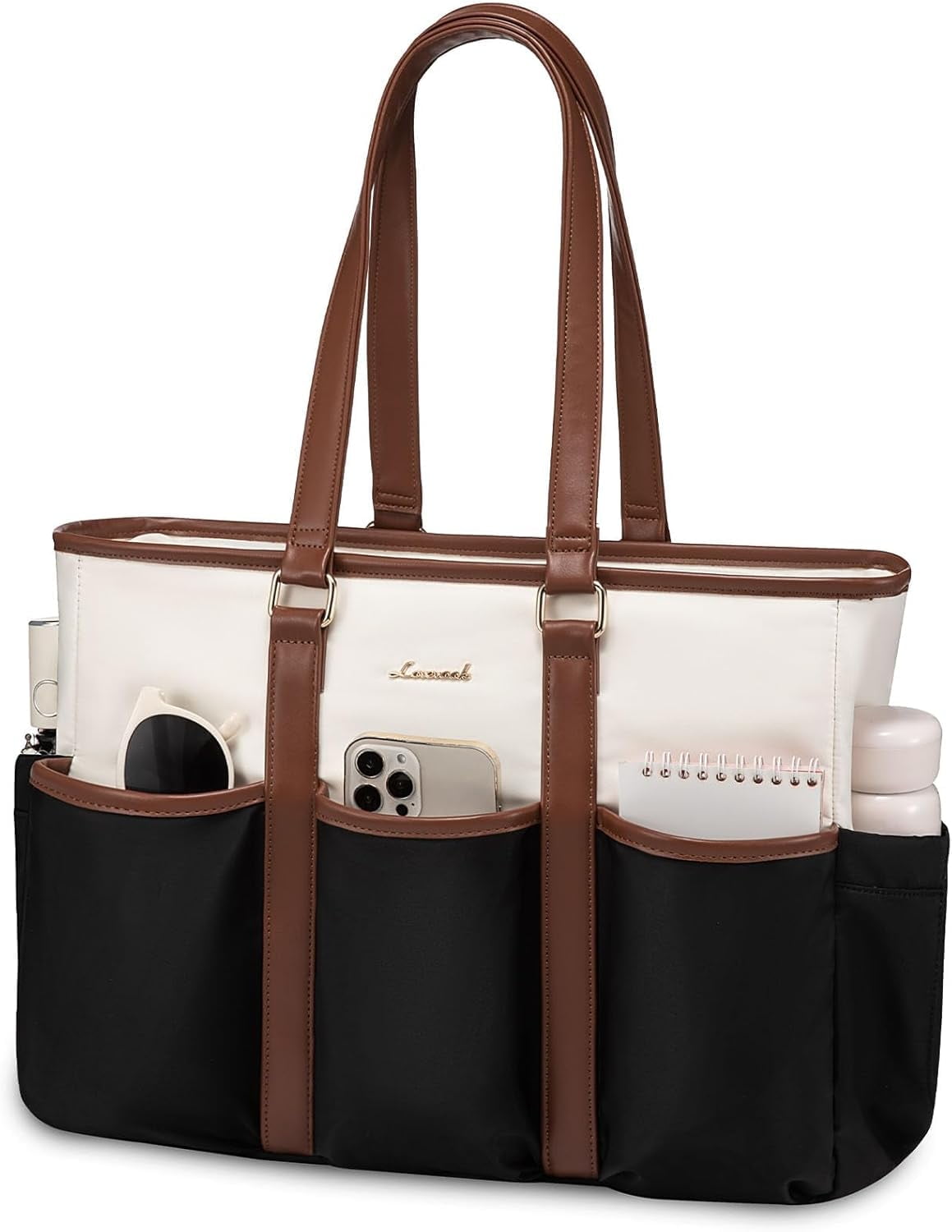 LOVEVOOK Laptop Tote Bag for Women Work, Teacher Tote Bag Nurse Bag With Large Cup Holder, Utility Professional Computer Bag For Work/Travel/College/Daily, Large Purse Handbag With Multi Pockets